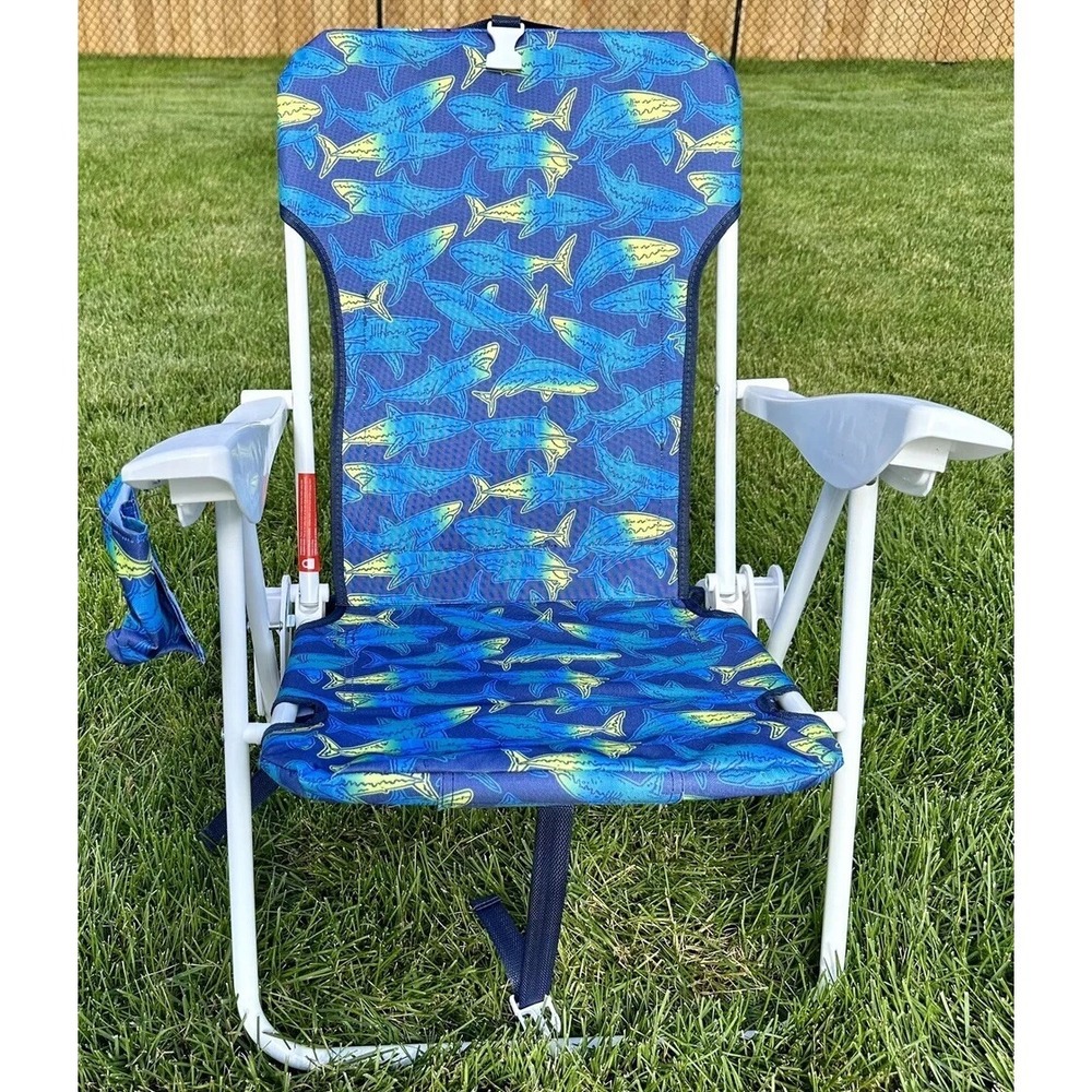 C&C CALIFORNIA Beach Chair Kids 6+ Shark Adjustable Blue Shoulder Straps Pocket